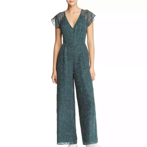 green and white polka dot jumpsuit